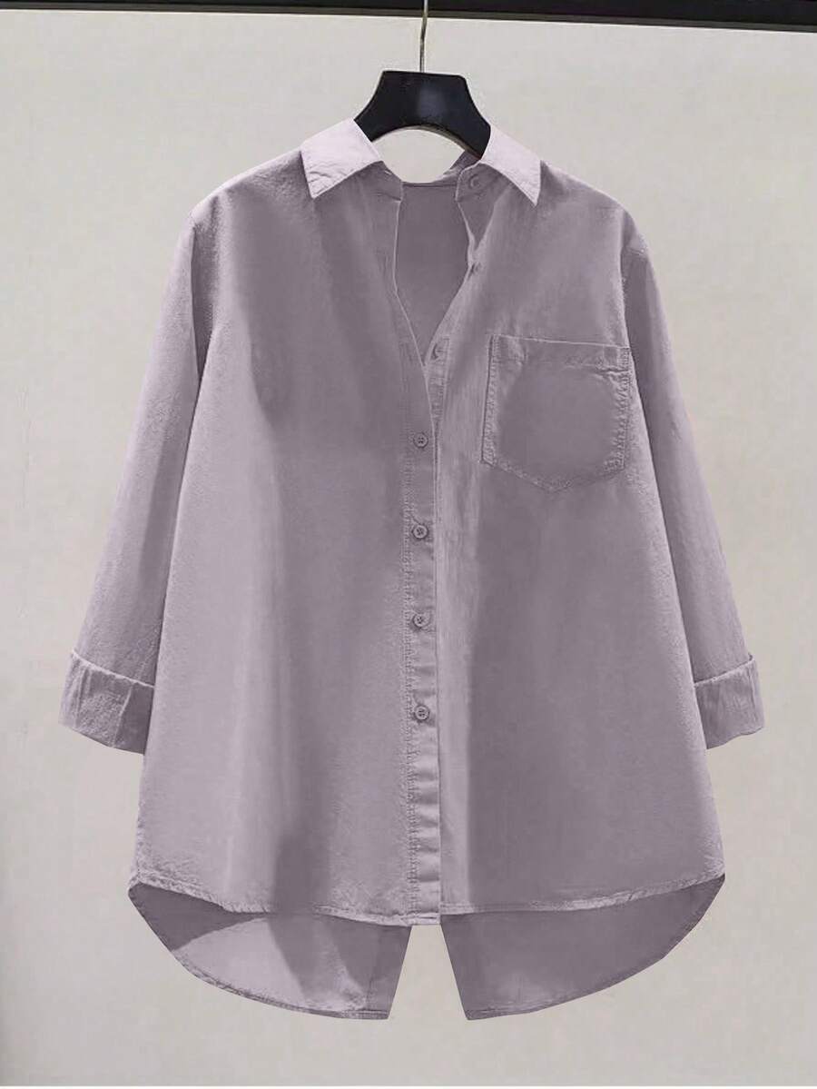 Women's Versatile Back Slit Loose Cardigan Long Sleeve Shirt - Grey - View 1