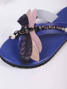 2024 Cross-Border New Rhinestone Dragonfly Women Slippers, Fashion Comfortable Personalized Versatile Non-Slip Soft Bottom Sandals - Blue - View 3