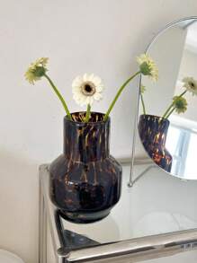 1 Stück luxuriöse Schildpatt-farbene künstlerische Vase, Wabi-Sabi Stil Retro Glas Leopard Muster Vase, Trockenblumehalter, geeignet für Wohnzimmer, Esszimmer Dekoration, Heimdekoration, Hochzeit/Party, Hotel Dekoration, Einweihungsgeschenk