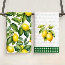 1pc/2pcs Modern Lemon Print Kitchen Towels, Soft & Absorbent Machine Washable Polyester Dishcloth, Perfect For Kitchen Decor, Cooking.Baking, Holiday Decor & Bathroomssentials, TableDecor, Kitchen Supplies, Home Decoration, New Home Bathroom Housewarming Gift, Kitchen Towels