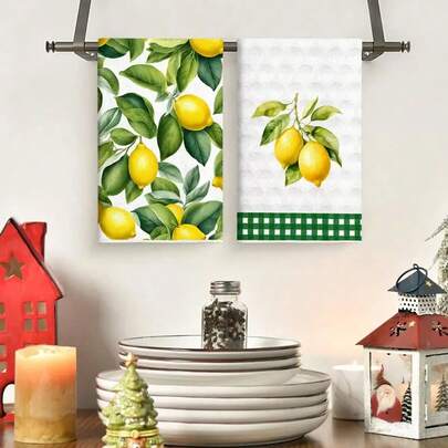 1/2 toalhas de cozinha modernas com estampa de limão, pano de prato de poliéster macio e absorvente, lavável à máquina, perfeito para decoração de cozinha, cozinhar, assar, decoração de festas e itens essenciais para banheiro, decoração de mesa, utensílios de cozinha, decoração de casa, presente de inauguração de banheiro, toalhas de cozinha
