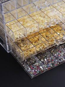 1pc Clear Nail Art Storage Case Rhinestones Gems Plastic Material Empty Container Nails Jewelry Storage Holder Makeup Case Multifunctional Nail Art Tools