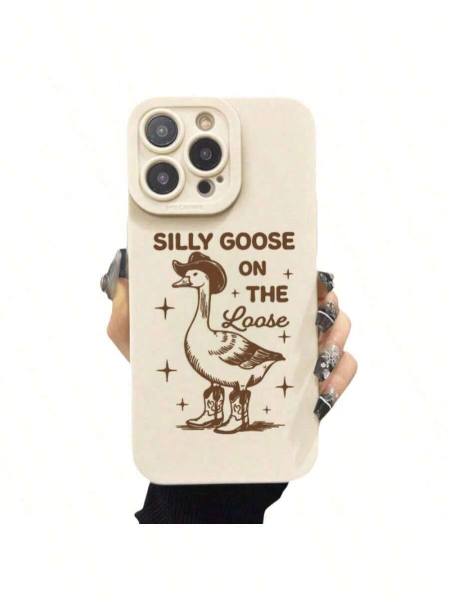 Phone Case With Silly Goose For IPhone 11 12 13 14 15 16 7/8 7Plus/8Plus X/Xs XS Max Promax Plus Pro, Shockproof Soft Covers, Cellphone Protective Casing - White - View 1