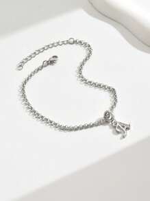 1pc Fashionable Minimalist 26 English Letter Crystal Inlaid Anklet, Suitable As Gift For Teenagers, Party And Holiday