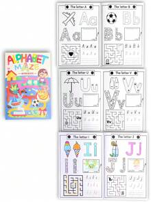 Kit d'apprentissage préscolaire 5 EN 1 pour les 3-6 ans Cahier de traçage de l'alphabet + Exercices de mathématiques et livre de jeux bonus Jouets éducatifs pour tout-petits pour la pratique de l'écriture (ABC et 123), Fournitures scolaires / Cadeau d'apprentissage de bienvenue - couleur - Voir 6