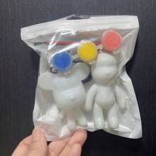 Set de manualidades de creación DIY que incluye un llavero con diseño de oso fluido estilo graffiti, conejo de orejas largas y pequeña decoración de alien, con base blanca para pintar a mano (Incluye: 3 colores u 12 colores de pinturas acrílicas y pinceles) (Colores de accesorios al azar), Vuelta al colegio