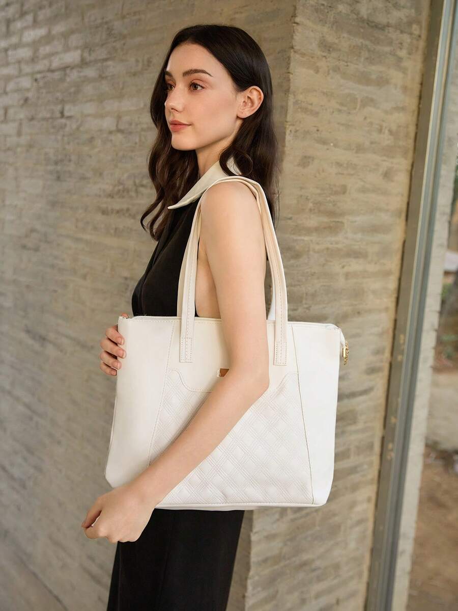 4pcs Women's Travel Combination Package,Tote Bag,Satchels Bag,Mommy And Me Matching Women Bags,Best Mothers Day Gift Ideas,School Bag Set,Portable,Classic Casual,Business Casual,For Teen Girls Women College Students,White-Collar Workers,College,Perfect For Office,Elementary School, School Bag With Pouch For Women Winter Gifts - White - View 1