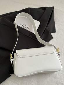 时尚纯色简约五金锁扣装饰多功能女士单肩包，适合购物、钱包、逛街、年轻女性、大学生、职场新人、白领。适合办公室、大学、工作、商务、通勤、户外活动、旅行和短途旅行。 - 白色 - 查看 5