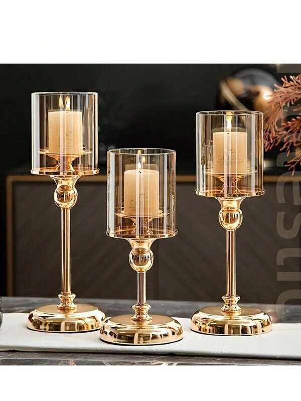 1 Stück europäischer Stil Metall Glas Kerzenhalter Deko Licht Luxus Hochzeit Party Tischdekoration Requisiten, Zuhause romantisches Kerzenlicht Dinner, Tischdekoration, romantischer Kerzenhalter, Atmosphäre Deko, Tisch Wohnzimmer Tischdekoration, Geburtstagskerzen