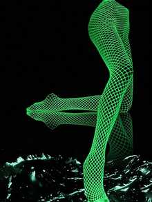 1pc Luminous Long Stockings Luminous Stockings Glow In The Dark, Mesh Stockings Sexy Luminous Fishing Net Stockings, Dance Stockings, Hollow High Waisted, Fluorescent Party Pantyhose, Women's Stockings And Long Stockings Can Only Glow Under Sunlight Or Strong Light. - Multicolor - View 4