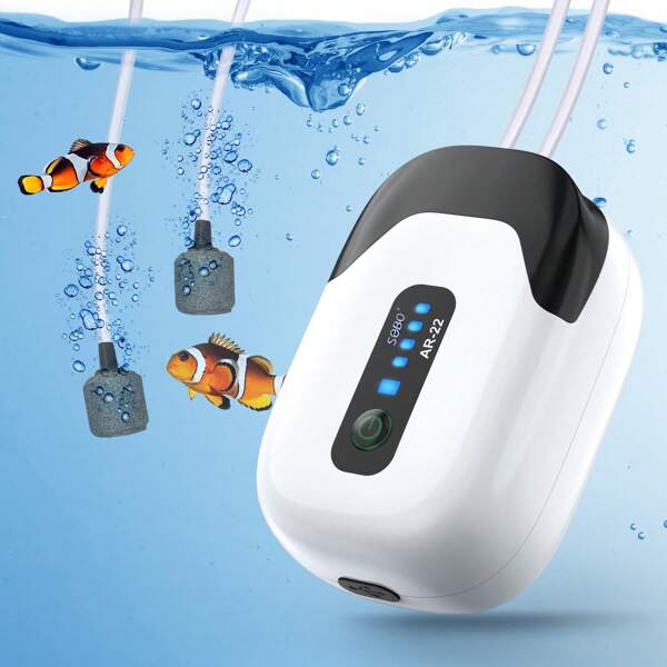 Pompa d'aria per acquario, ossigenatore ad alta portata per vasche pesci con flusso regolabile, pompa d'aria per acquario leggera ed efficiente dal punto di vista energetico, accessori per acquario, inclusi pietre d'aria, tubature e valvole di ritegno, pompa a doppia uscita d'aria adatta per vasche pesci, acquari, terrari per pesci, bocce per pesci, trasporto temporaneo di pesci vivi, appassionati di pesca, trasporto su brevi distanze di pesci vivi