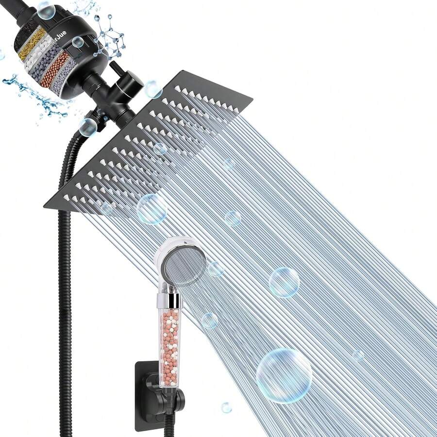 Filter Shower Head, High Pressure Rainfull With Filter Combo For Hard Water, Remove Chlorine Fluoride And Harmful Substances- 1 Replaceable Filter Cartridge (8 Inch, Matte Black) - Đen mờ - Xem 1