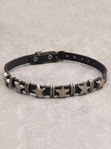 1pc Vintage Punk Square Studded PU Leather Choker Necklace, Black & Red, Suitable For Couples, Gift For Girlfriend