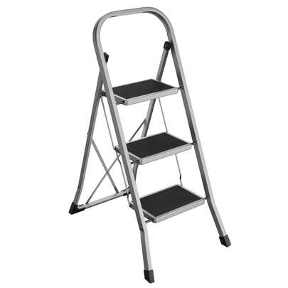 Escalera de Tijera, Escalera con 2/3/4 Peldaños, Peldaño Plegable, Bloqueo de , Fácil de Guardar, Carga hasta 150 kg, Gris Paloma