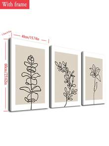 3pcs Minimalist Neutral Green Plant Wall Art, Optional Frame - Khaki - View 6