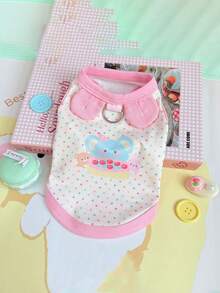 1 件可爱卡通印花宠物背心，时尚马卡龙色猫/狗无袖连衣裙，带可爱耳朵装饰，小翼袖，适合贵宾犬、比熊犬和其他小型宠物品种的家用和户外牵引绳