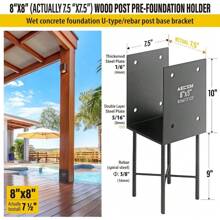 Soporte de ménsula en forma de U para poste de cerca de uso pesado de 8"X8" (realmente 7.5"X7.5"), soporte de poste de concreto húmedo para barandillas de terrazas, cercas, cenadores y cimentación de concreto húmedo (gris oscuro-1 paquete). Almacenamiento para dormitorio de vuelta al colegio