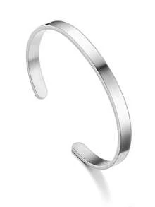 Open-Ended Titanium Steel Smooth C-Shaped Bangle Bracelet, Customizable, Rust-Resistant, Hot Selling In Europe And America - Silver - View 4