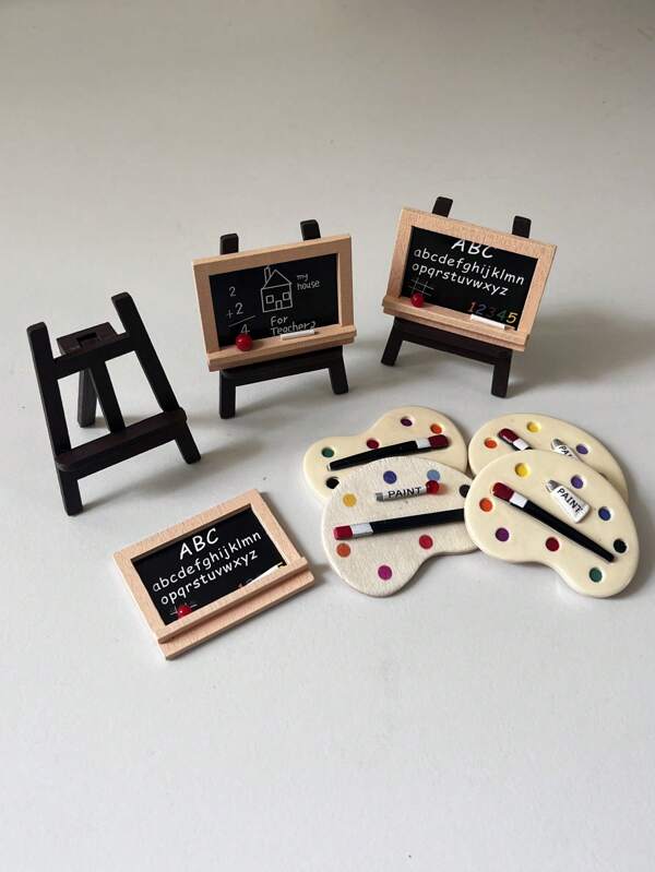 Dollhouse Miniature Furniture Decor, Painting Board, Blackboard, Easel, Paintbrushes, And Palette, Micro Scenery Home Accessories, Photography Props, Micro World Decor