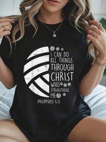 Volleyball I Can Do Things Bible Verse God Jesus Gift T-Shirt Women's Round Neck Short Sleeve T-Shirt Fashion Graphic Tees Women Top - màu đen - Xem 1