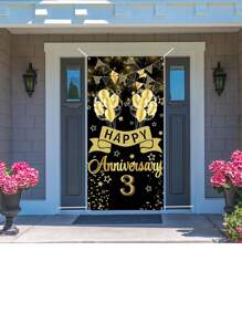1pc Customizable Anniversary Number Anniversary Happy Photography Background Cloth, Wedding Anniversary Party Decor, Black & Gold Background
