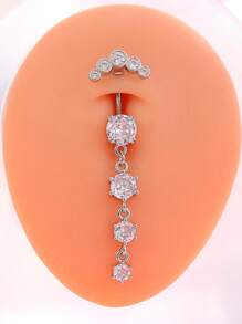 1 pièce Bijou de piercing de nombril/bouton en acier inoxydable avec 4 segments de zirconium et 5 incrustations de diamants, mode classique