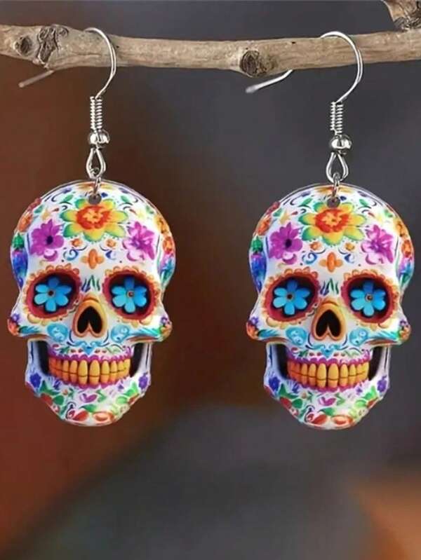 Aretes de Noche de Miedo, Calavera Espeluznante Punk Rock para Halloween - Acrílico Resistente, Perfectos para Fiestas y Celebraciones, Accesorio Ideal para Amantes de la Música