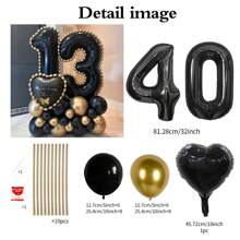 43pcs Black Number Column Balloon Set, Includes 32 Inch (81.28cm) Black Number Foil Balloons, Black & Metallic Gold Round Latex Balloons, Suitable For Anniversary, Birthday Decorations, Brides, Wedding Decor, Graduation, Festivals, Party Decor