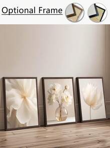 3Pcs/Set, Optional Frame, High Quality Print Painting, Modern Style, Flower Theme, White Flowers, Vase Arrangement, Simple Style, Wall Art Poster, Home Decoration, Decorative Painting, Suitable For Living Room, Sofa, Bed, Hallway, Bedroom, Bathroom, Office, Perfect Art Gift