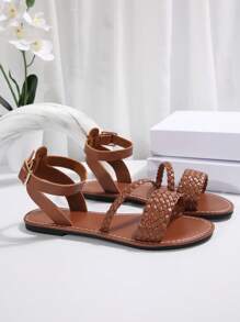 European & American Style Woven Sandals, Women's Flat Beach Sandals For Summer