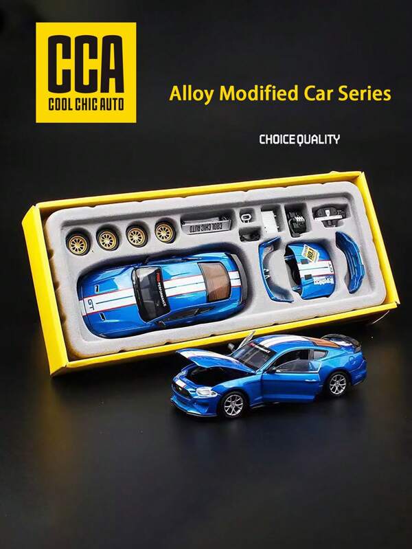 COOL CHIC AUTO 1 Set Mustang GT 2018 rojo/amarillo/azul escala 1:42 Modelo de coche de juguete de aleación fundida a presión personalizable, regalo coleccionable de coche de carreras realista para exhibición