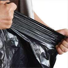 50pcs/100pcs Heavy Duty Black Garbage Bags, Disposable Handle-Tie Trash Bin Liners For Household Use, Use In The Kitchen, Summer Beach Party, Trash Storage, Organizer, Camping, Party, Room Decoration, Living Room, Bathroom, Kitchen Supplies