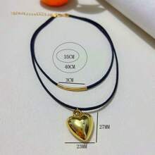 1pc Elegant Minimalist Black Rope Double-Layer Geometric Heart Pendant Necklace