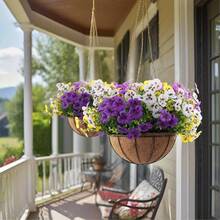 36Pcs Artificial Fake Pansy Flowers For Outdoor, Faux Pansies Spring Flowers For Outside For Planter Front Door Porch Yard Patio Window Box Home Decor (36, Purple, Yellow, White) - Multicolor - View 6