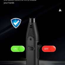 1 encendedor de antorcha de 1300°, llama azul con cierre de seguridad, encendedor de llama brillante, recargable a gas butano, resistente al viento, con llama de chorro fría, apto para velas, barbacoas, estufas de pared, regalo de camping (no incluye gas butano)