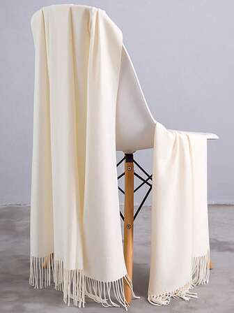 1pc Women 70*190cm Faux Cashmere Long Fringe Scarf, Minimalist Elegant Air-Conditioner Shawl Soft Breathable Warm Scarf, Suitable For Daily Outings, Dates, Sun Protection, Warm, All Seasons Use For Dress