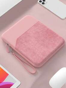 1pc Polyester Material Pink Lightweight Zipper Large Capacity Multi-Layer Electronic Notebook With Padded Travel Protective Case, Suitable For 8"/11"/12.9" Tablets