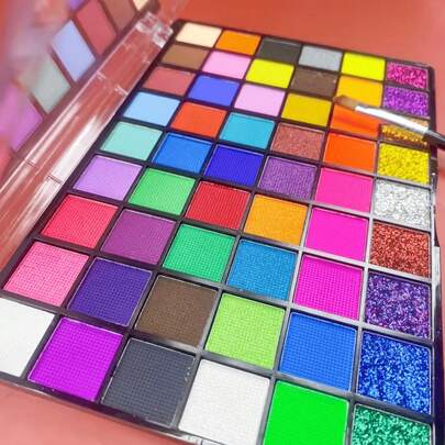 54 Colors Water-Based Face & Body Paint Set, Matte (Multi-Layer), Fluorescent (UV), Glitter Combo, Includes 1 Brush, Suitable For Stage Performance, Comic Conventions, Halloween Parties, And Celebrations