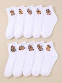 10 pares de lindos calcetines para niños con diseño de capibara, calcetines de tubo medio con capibara, aptos para niños y niñas en todas las temporadas de la vida diaria