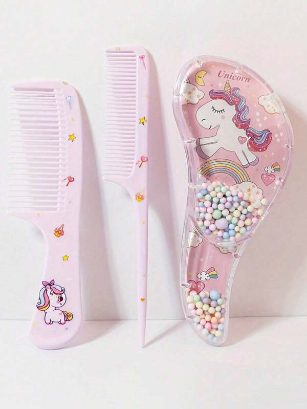 Set de 3 peines de dibujos animados - para uso en húmedo y seco, cepillos desenredantes y de peinado para todo tipo de cabello, mango de plástico ABS duradero, idea de regalo perfecta