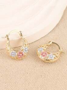 14K 镀金铜复古花朵雕刻环状耳环，优雅奢华的女士珠宝，非常适合圣诞节礼物和节日庆典，适合所有季节 - 金色 - 查看 4