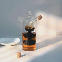 1pc Double Nozzle Glass Olive Oil And Vinegar Dispenser Oil Bottle, Cork 2 In 1 Clear Double Glass Kitchen Cooking Container, Suitable For Kitchen, Dining Room,School Supplies