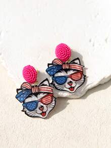 Pink Snail 有趣可爱的泡泡吹眼镜戴猫设计亚克力树脂吊坠耳环，适合女士和女孩、节日、情人节、圣诞节、新年、生日礼物、时尚珠宝