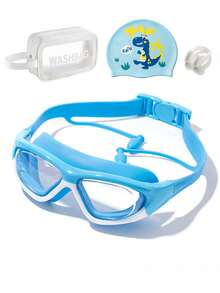 Children's Swimming Goggles With Silicone Swimming Cap And Storage Bag With Nose Clip, 3-12 Years Old Children's Swimming Goggles Cap Set, Anti-Fog And Anti-Ultraviolet, Suitable For Boys And Girls