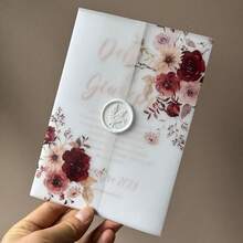 20 件紫色/粉色/蓝色/橙色水彩花与叶子牛皮纸包装适合 5 X 7 婚礼请柬、DIY 请柬、牛皮纸夹克、定制请柬夏季生日礼物海滩返校学校用品房间装饰