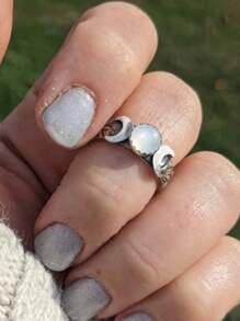 Anillo de media luna, anillo de fase lunar, anillo de la triple diosa, joyería de diosa, fases lunares, luna llena, anillo bohemio