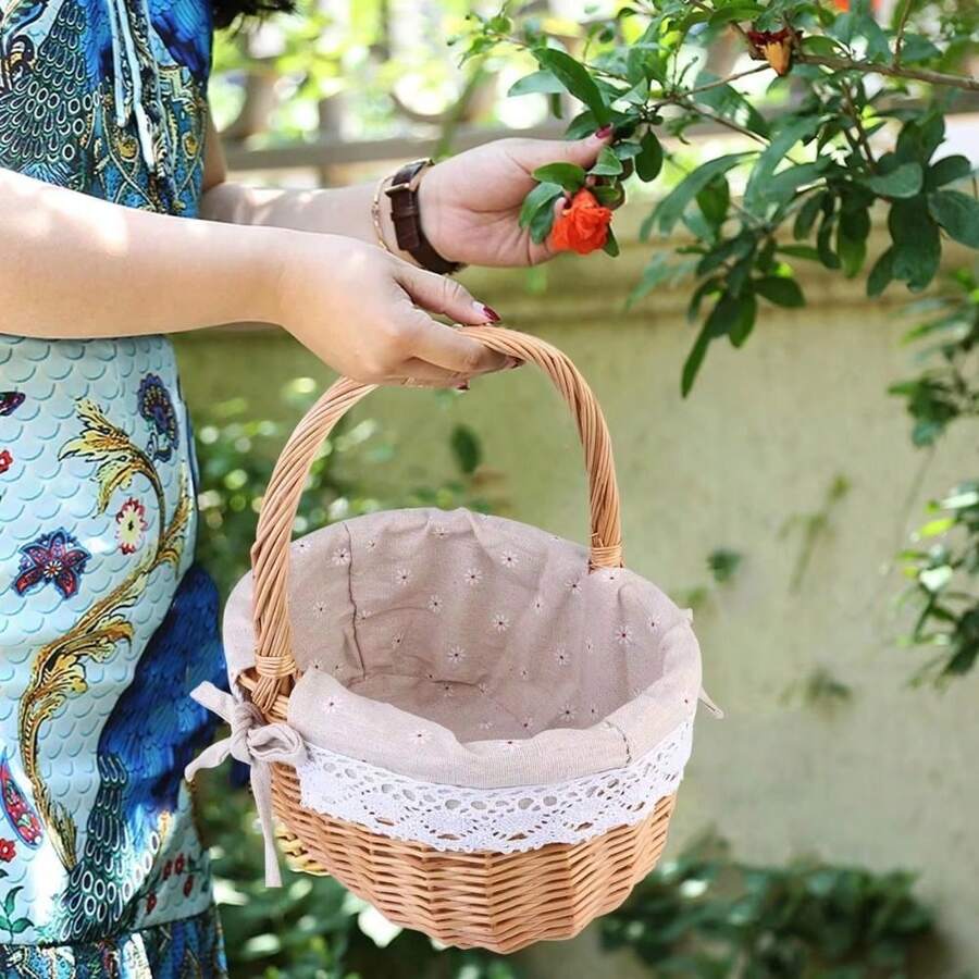 Willow Rattan Flower Girl Baskets Storage With Handle Picnic Container Woven Basket Handmade Flower Arrangement Basket