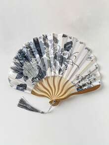 1pc Folding Fan Hand Held Fans Wooden Folding Fan Handheld Folding Fan Chinese Style For Church Wedding Gift Vintage Home Decor Handheld,Vintage Floral Hand-Held Folding Fan With Tassel,Chinese Vintage Bamboo Fan,Elegant Folding Fan,Women Hand Held Folding Fan,Chinese Traditional Hand Fan, Wedding Gift, - Beige - View 16