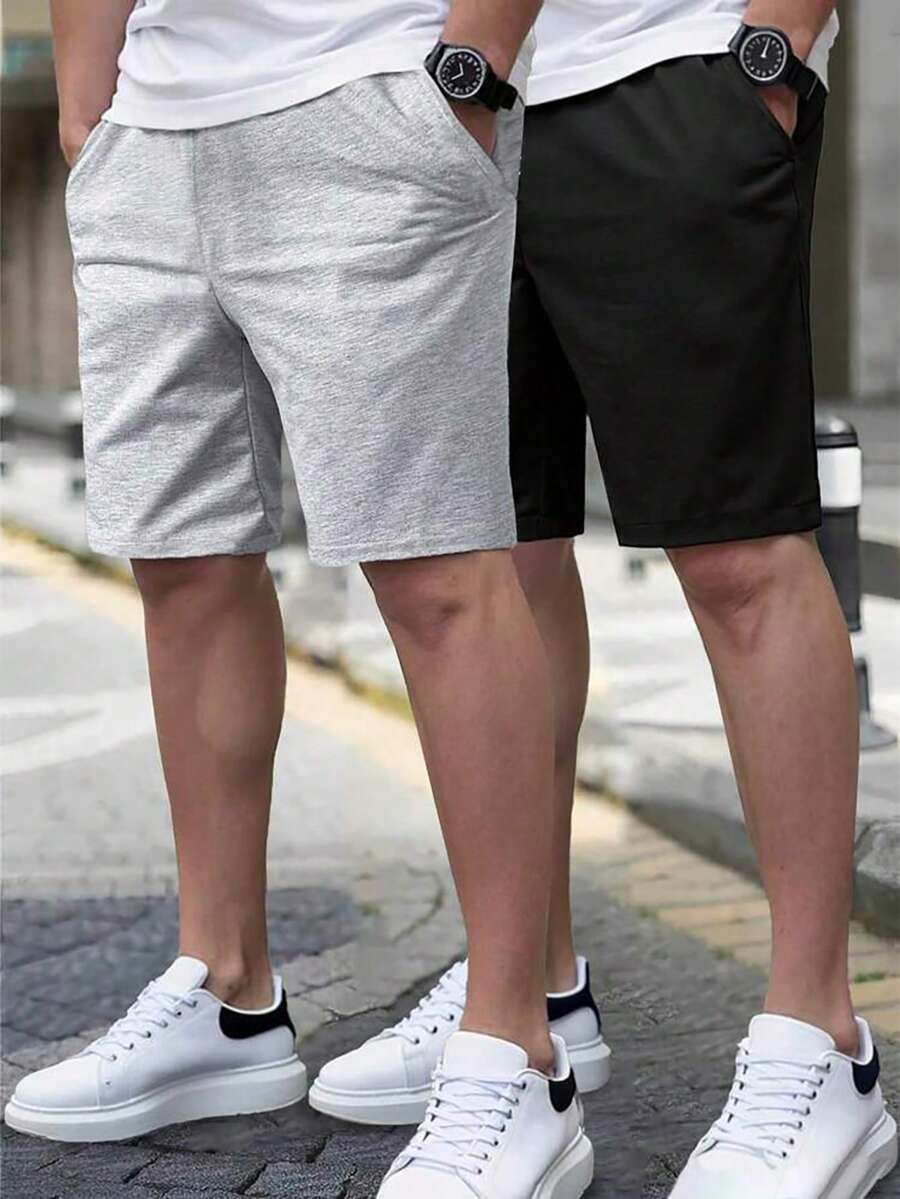 2 piezas Pantalones cortos tipo bermuda holgados con bolsillos para adolescentes/niños, de tela cómoda de seda de leche, adecuados para primavera, verano y otoño - Negro - Ver 1