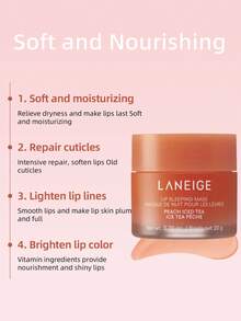 Laneige K-Beauty 20g 唇部睡眠面膜，滋养、保湿、维生素 C、穆鲁穆鲁油和乳木果油、抗氧化剂、脱皮、干燥的嘴唇、韩国化妆品、桃子冰茶 - 桃子冰茶 - 查看 7